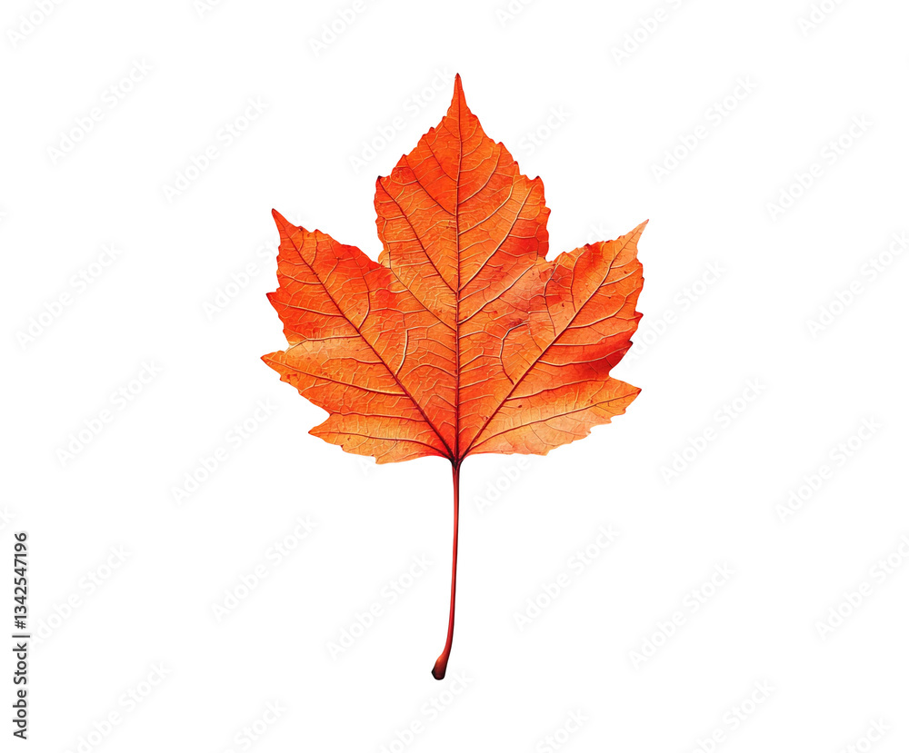 Fototapeta premium Vibrant Orange Maple Leaf with Intricate Veins Against a Black Background