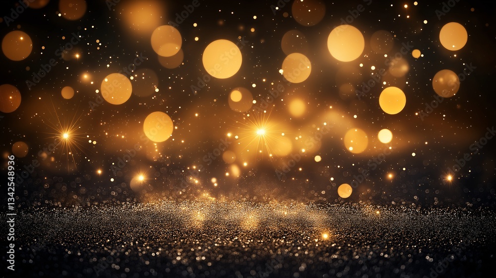 Naklejka premium Elegant Gold Bokeh Background: Sparkling Lights and Warm Festive Glow