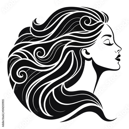 Graceful Woman with Flowing Hair Silhouette
