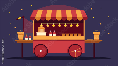 The churro carts flickering lights created a cozy ambiance drawing in more customers with each passing minute.. Vector illustration
