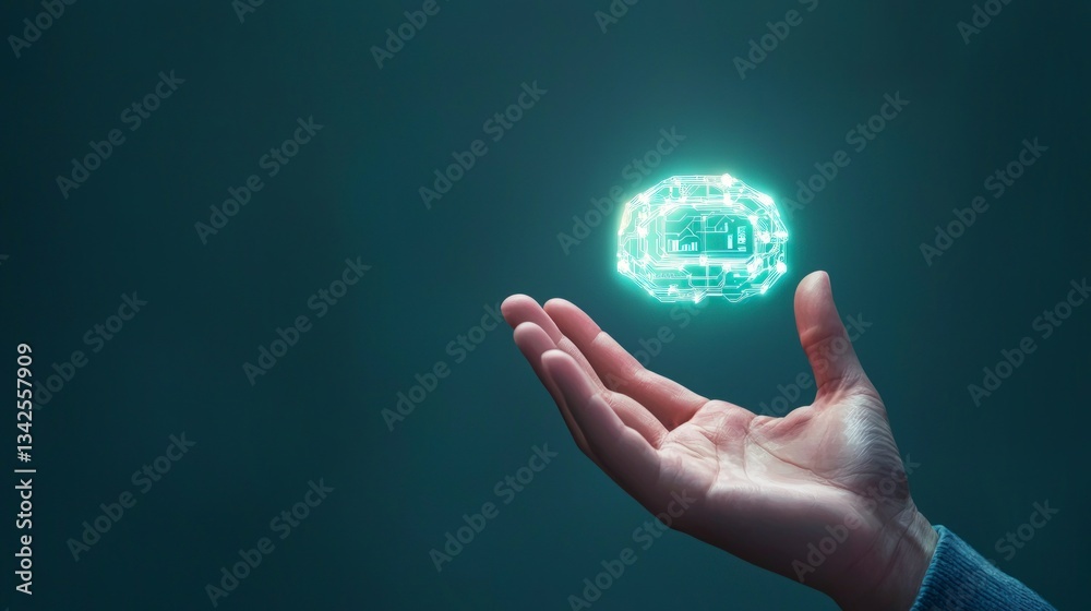 AI Technology Futuristic Digital Brain in Hand AI Technology Futuristic Digital Brain in Hand