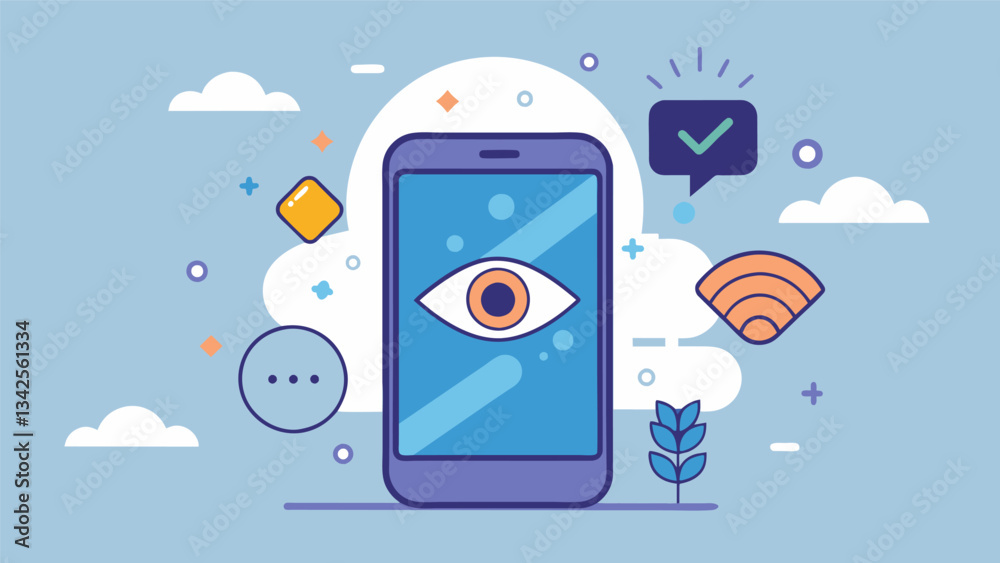 A feature on your phone that detects eye strain and sends you a reminder to take a break highlighting the importance of selfcare in a technologydriven world.. Vector illustration
