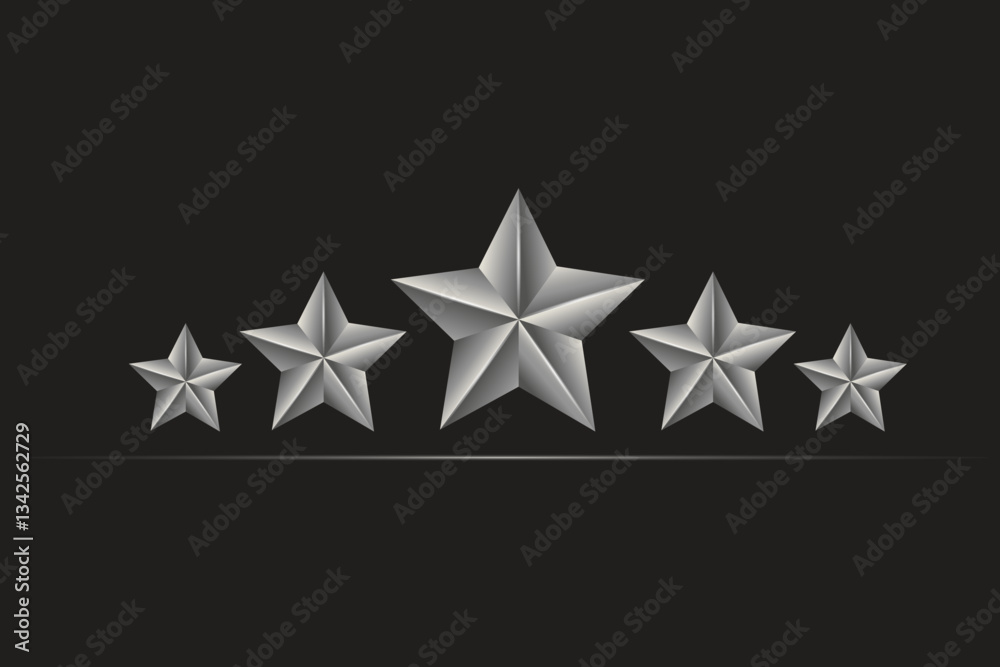 Obraz premium 5 silver stars rating on black background. Vector design.