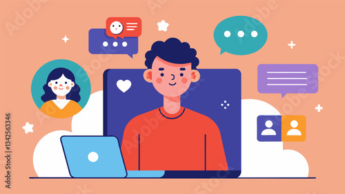 A person talking to a the via video call using their mood tracking app as a reference for discussing emotional patterns.. Vector illustration