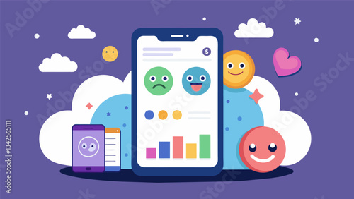 A daily mood tracker app that also offers personalized tips and activities for managing stress based on the users current mood.. Vector illustration