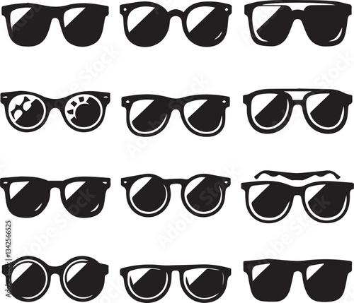 set of glasses vector, set of glasses vector illustration, glasses silhouette vector black and white