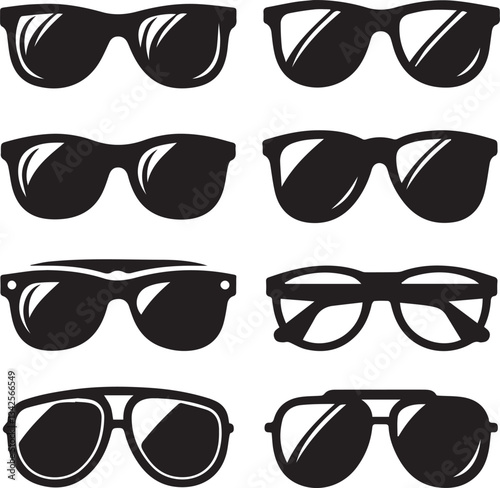 set of glasses vector, set of glasses vector illustration, glasses silhouette vector black and white