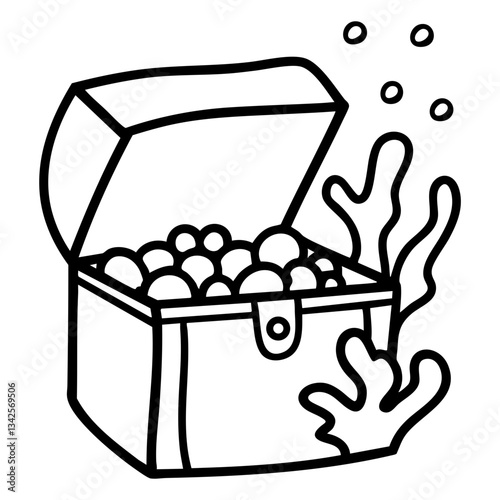 summer time sealife hand drawn black and white outline