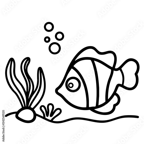 summer time sealife hand drawn black and white outline