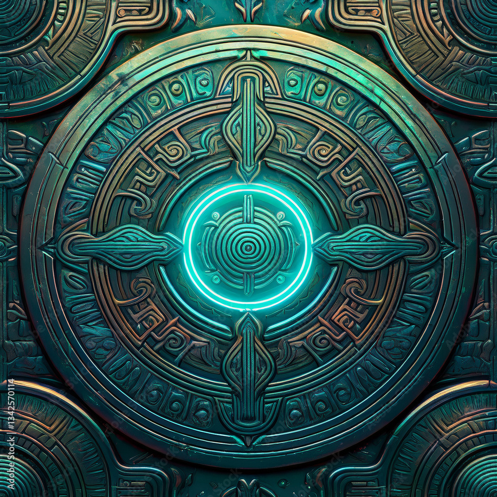 Fototapeta premium Seamless Extraterrestrial Runes Texture – Futuristic Mystical Engravings 