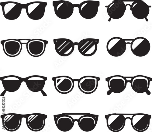 set of glasses vector, set of glasses vector illustration, glasses silhouette vector black and white