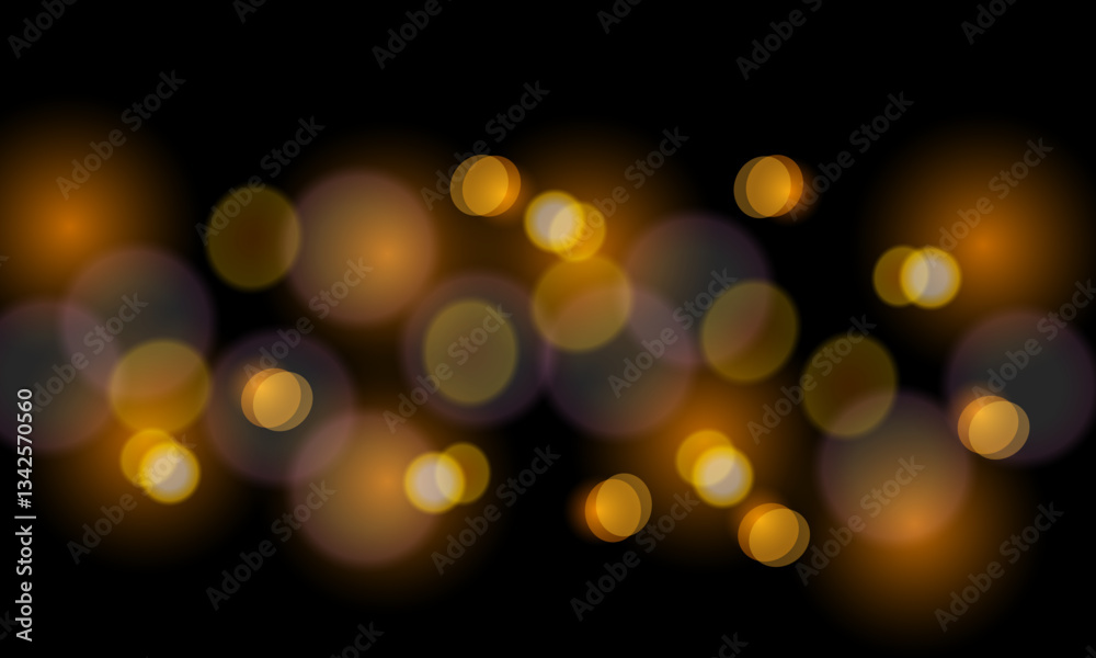 Abstract blur golden circle bokeh black background. defocused lights background.