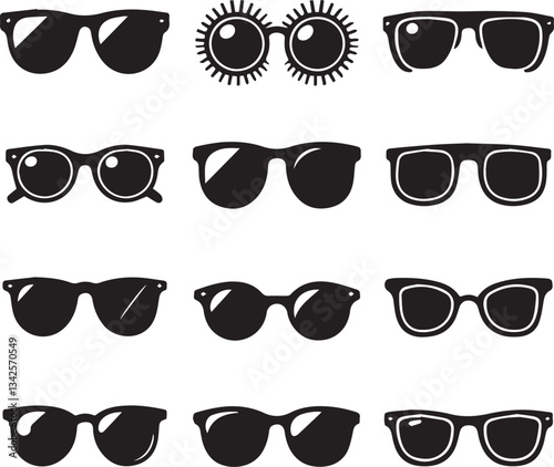 set of glasses vector, set of glasses vector illustration, glasses silhouette vector black and white