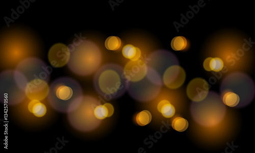 Abstract blur golden circle bokeh black background. defocused lights background.