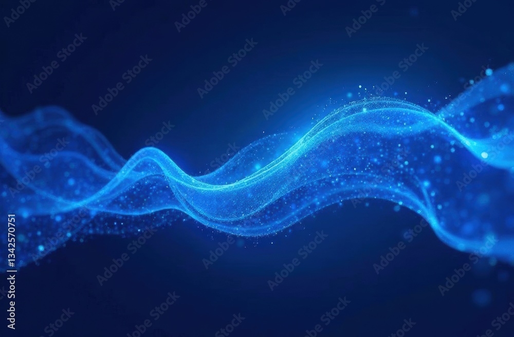 Fototapeta premium Dynamic wave of blue particles. Futuristic point glowing wave. Digital structure flow. Data technology background.
