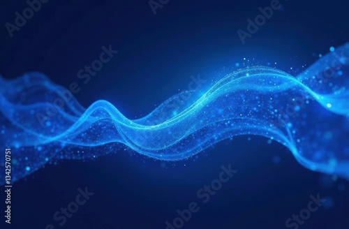 Dynamic wave of blue particles. Futuristic point glowing wave. Digital structure flow. Data technology background.