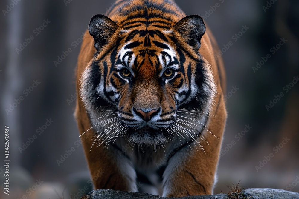 Fototapeta premium Majestic Tiger Stands Proud in Golden Grasslands During Twilight Hours, Showcasing Strength and Beauty in Its Natural Habitat