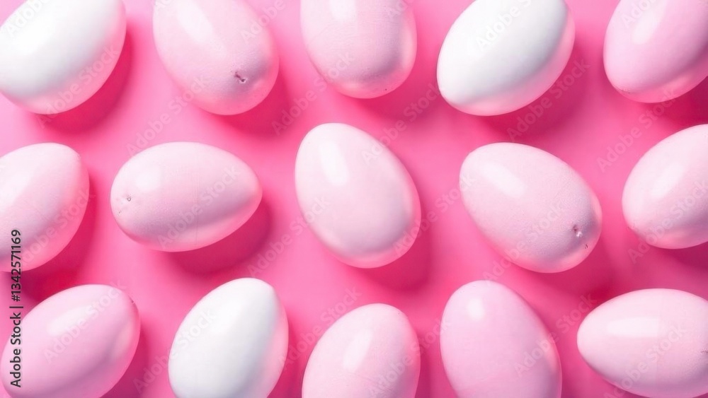 Pattern of pink and white Easter eggs over pink background Pattern of pink and white Easter eggs over pink background