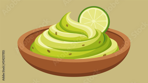 Swirls of creamy avocado nieve speckled with chunks of tangy lime served in a traditional clay dish.. Vector illustration