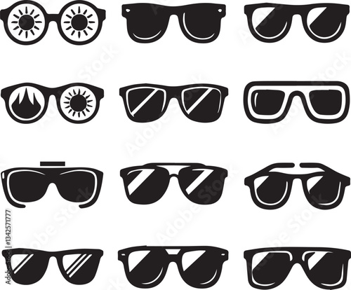 set of glasses vector, set of glasses vector illustration, glasses silhouette vector black and white
