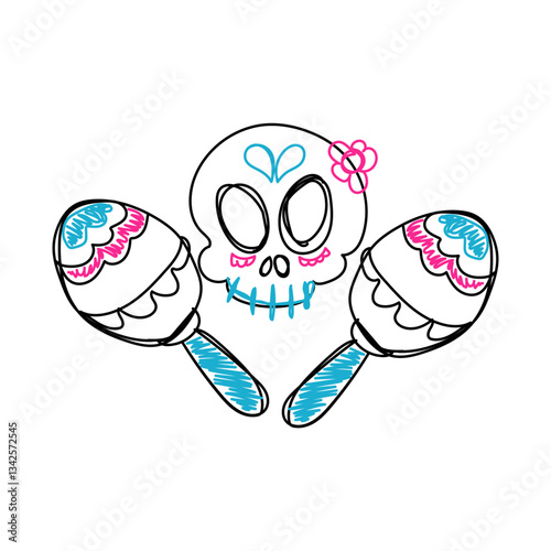 mexico themed element doodle vector illustration, line brush. Element, hand lettering. Vector hand doodle