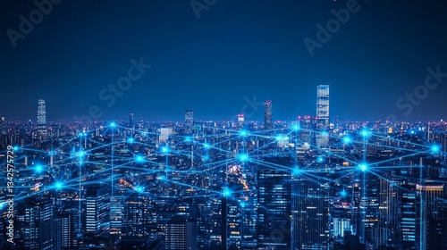 Wallpaper Mural Intricate blue network connections illuminating the digital landscape at night. - ai Torontodigital.ca