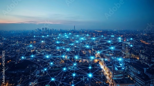 Wallpaper Mural Intricate blue network connections illuminating the digital landscape at night. - ai Torontodigital.ca