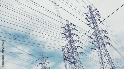 Obraz na płótnie 高圧線 電線 送電 