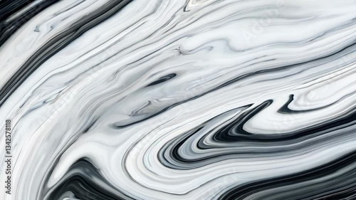 Abstract Black and White Fluid Marble Swirls Texture Motion Background in 4K.