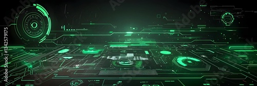 Obraz na płótnie A futuristic cyberpunk inspired digital interface with tactical shapes glowing neon circuits and a radar like display against a dark hi tech backdrop w salonie