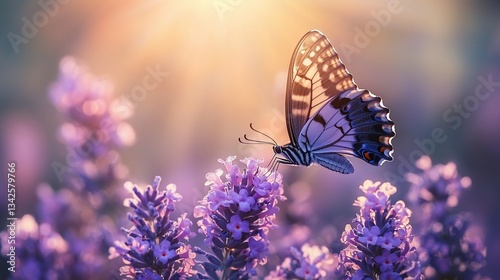 Wallpaper Mural Butterfly on Lavender Flowers at Sunset Torontodigital.ca