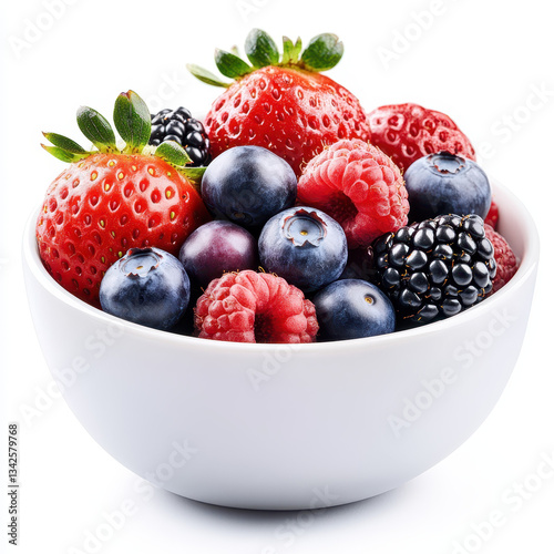 bowl of fresh mixed berries including strawberries, blueberries, and raspberries
