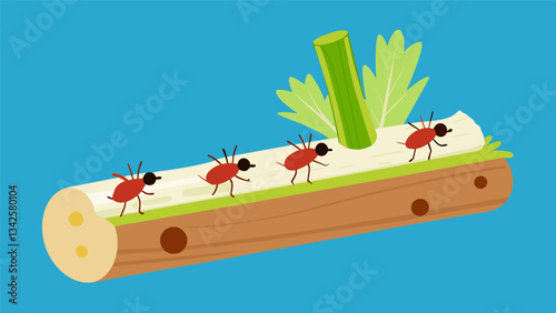 A twist on the classic ants on a log using celery sticks cream cheese and dried cranberries for a nutritious and fun snack.. Vector illustration