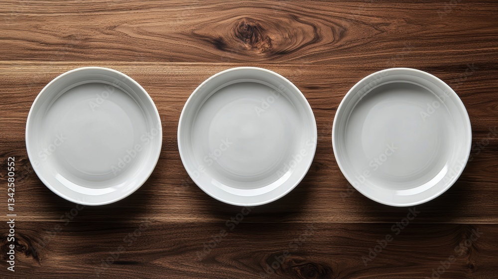 Three pristine white plates, their surfaces reflecting the warmth of the wooden table they adorned, lay in perfect alignment, ready to welcome the arrival of a culinary masterpiece. Three pristine white plates, their surfaces reflecting the warmth of the wooden table they adorned, lay in perfect alignment, ready to welcome the arrival of a culinary masterpiece.