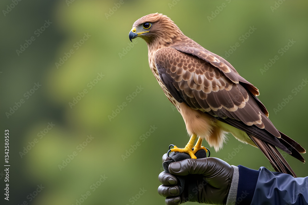 Hawk Perched on a Falconer’s Gloved Hand Hawk Perched on a Falconer’s Gloved Hand