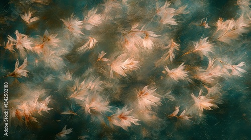 Soft Ethereal Feathers Floating on a Dreamy Turquoise Background