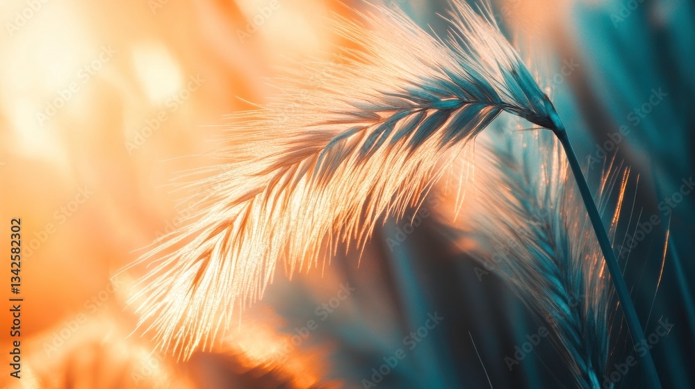 Naklejka premium Close-Up of Shimmering Wheat Grass in Beautiful Sunset Light