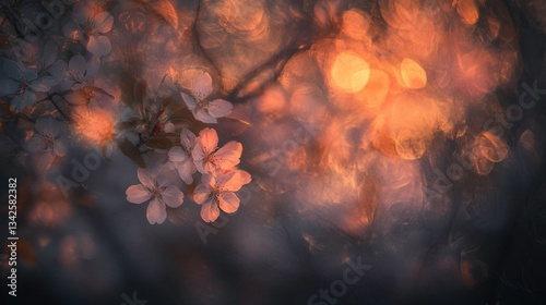 Soft Cherry Blossom Petals Against a Dreamy Sunset Background