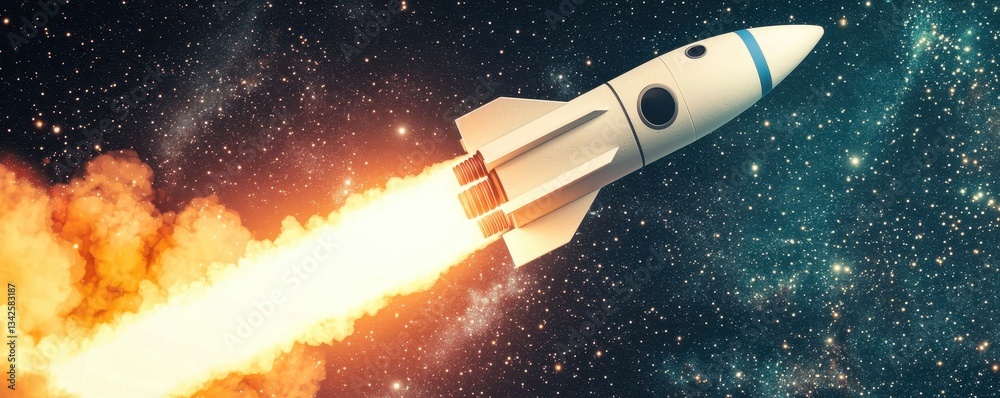 Fototapeta premium Powerful Rocket Launch into Starry Night Space Dramatic Cosmic Flight