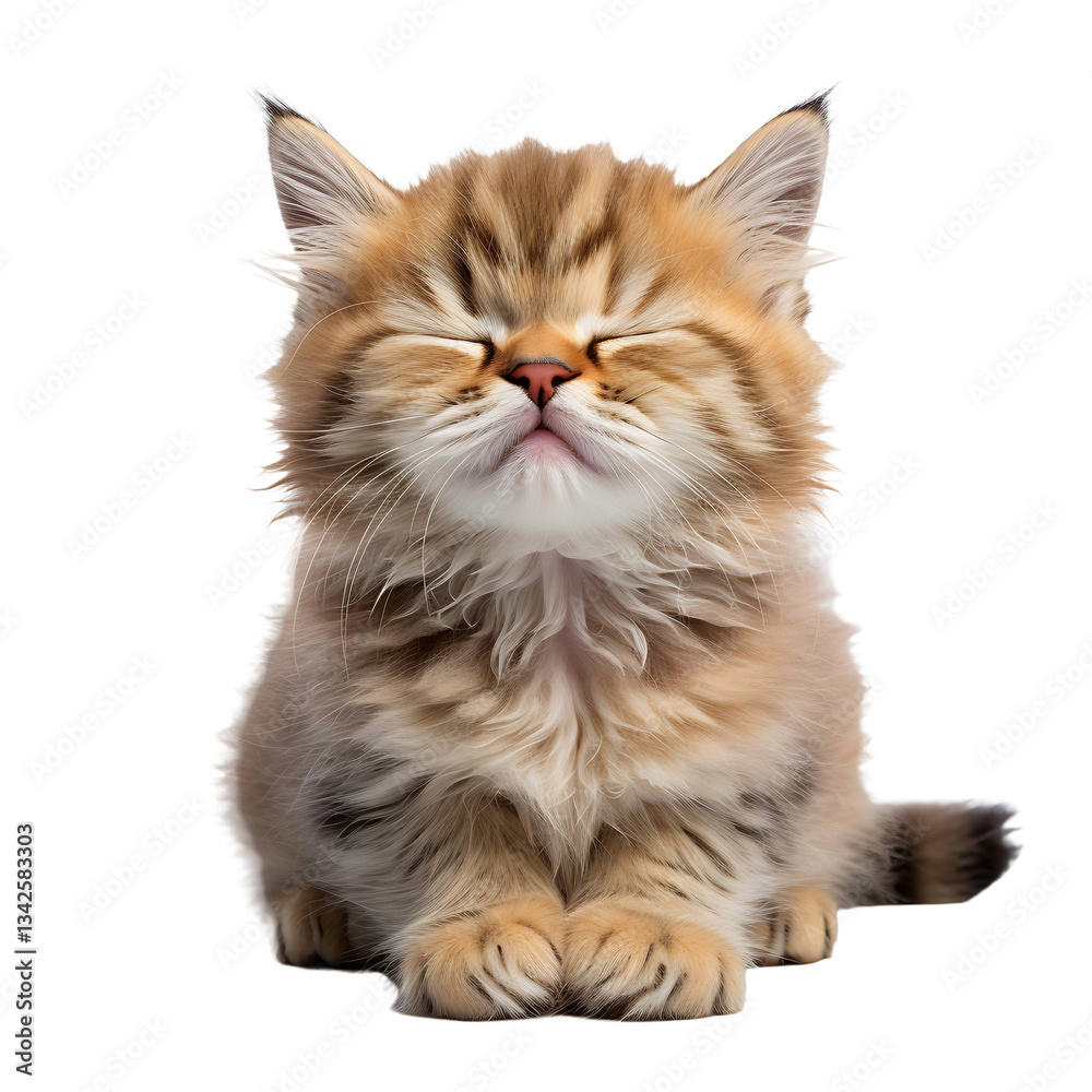 Obraz premium Kitten with closed eyes isolated on transparent background