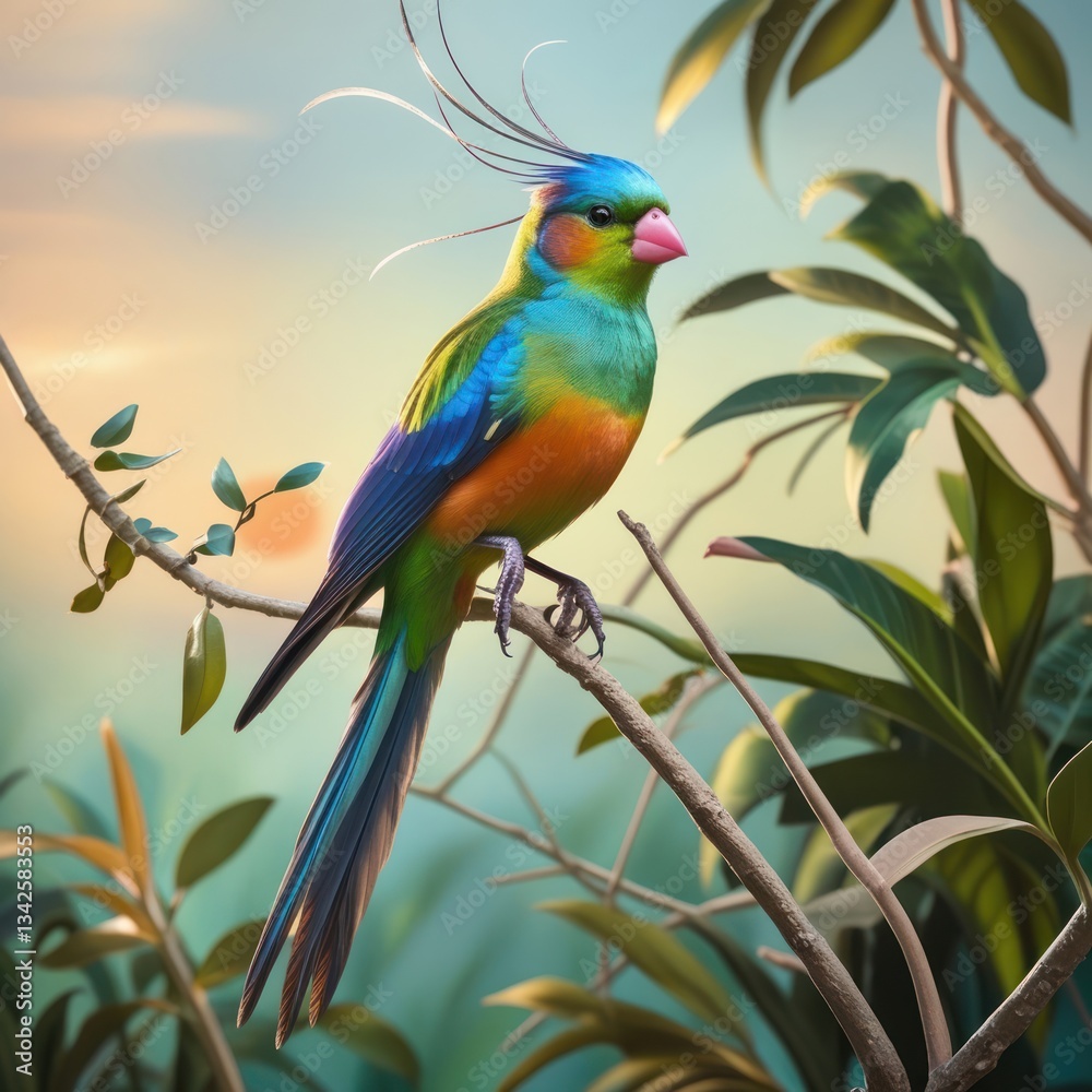 Vibrant tropical bird perched on a branch Vibrant tropical bird perched on a branch