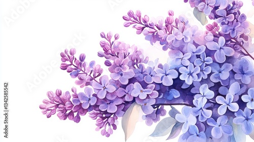 watercolor lush branches of lilac, branches of lilac on white background is isolated