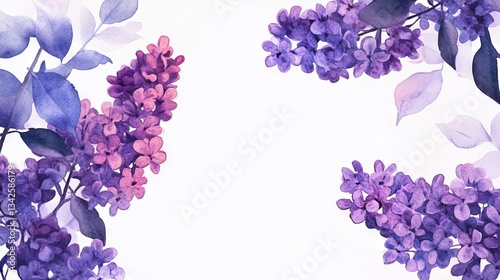 watercolor lush branches of lilac, branches of lilac on white background is isolated