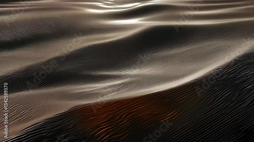 Abstract Wavy Dark Metallic Surface Texture Background Motion. Shiny Ridged Pattern. Seamless Looping 4K.