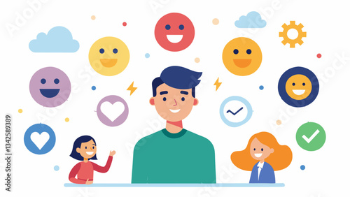 A presentation on the vital link between positive emotions and mental resilience in challenging times.. Vector illustration