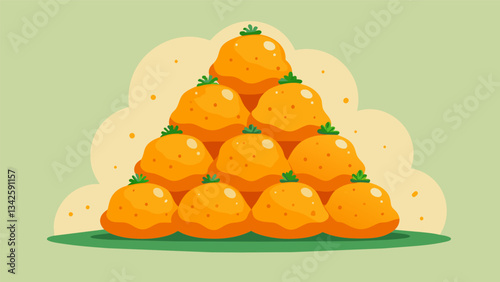 A tower of freshlybaked cheese puffs filled with gooey gruyere cheese and chives dusted with a sprinkle of paprika.. Vector illustration