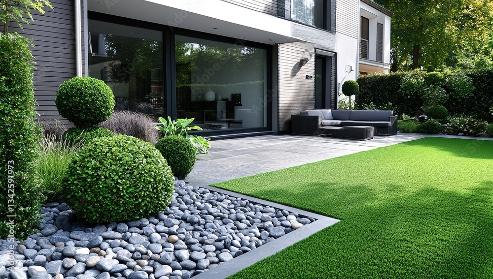 Obraz premium Modern House Backyard Landscaping Illustration