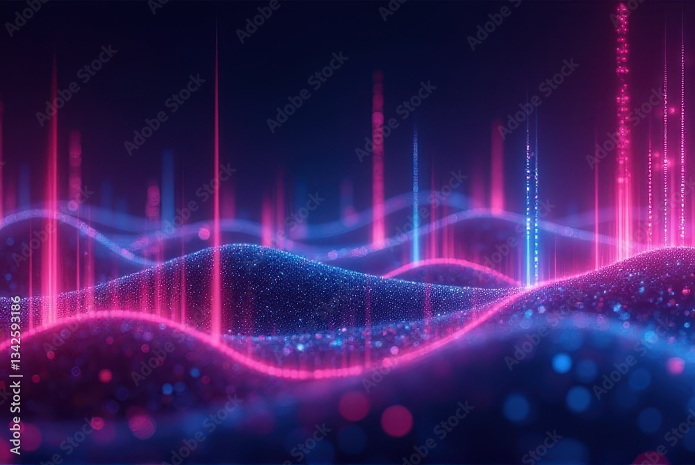 Naklejka premium Abstract Data Flow Visualization: Pink and Blue Energy Waves