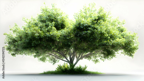 Lush Green Tree with Abundant Foliage and Branches Against a Soft Light Background