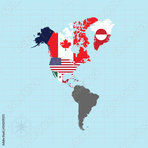 north american continent Vector illustration of flag map